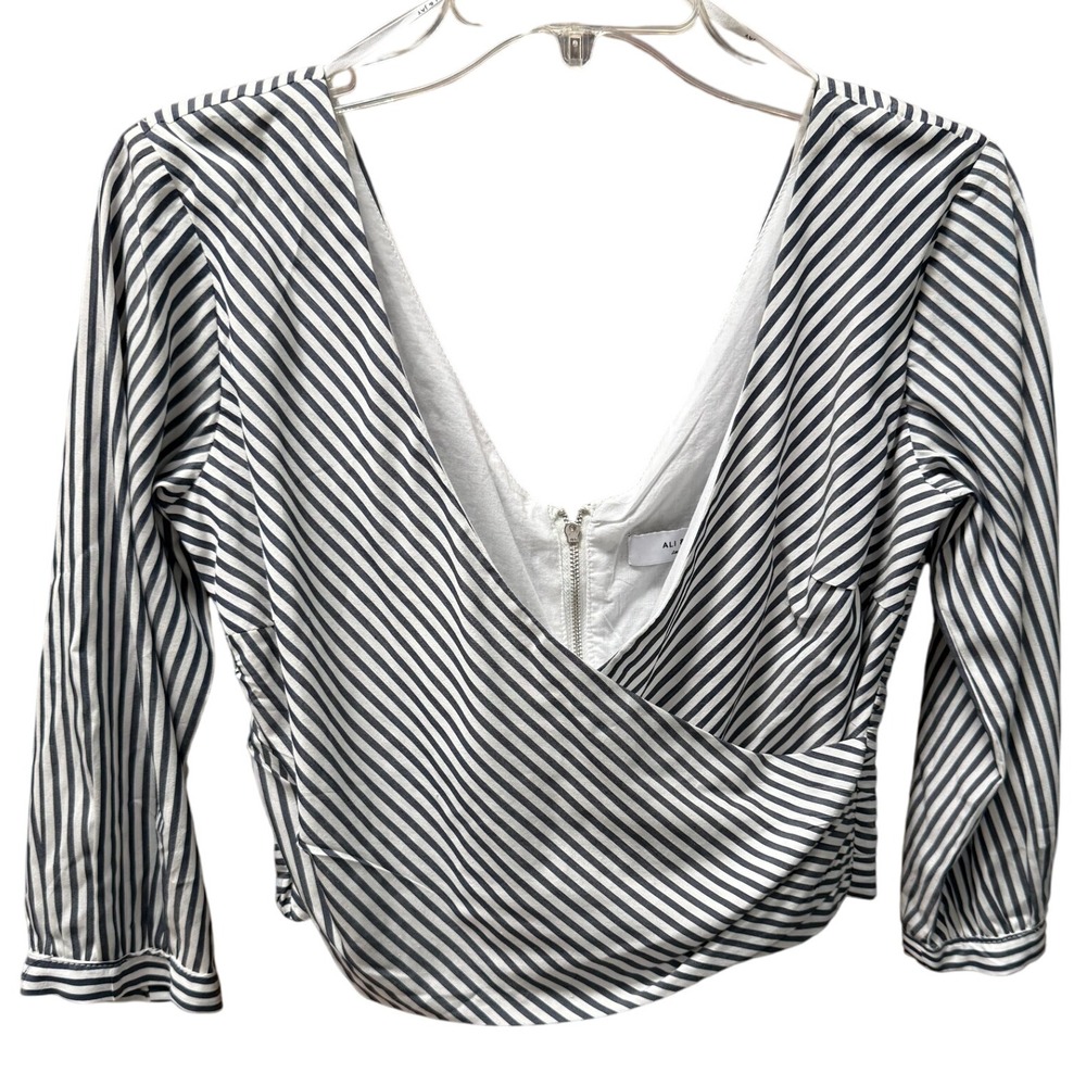 Anthropologie ALI & JAY Striped V Neck Ruched Front Zipper Crop Top Size S